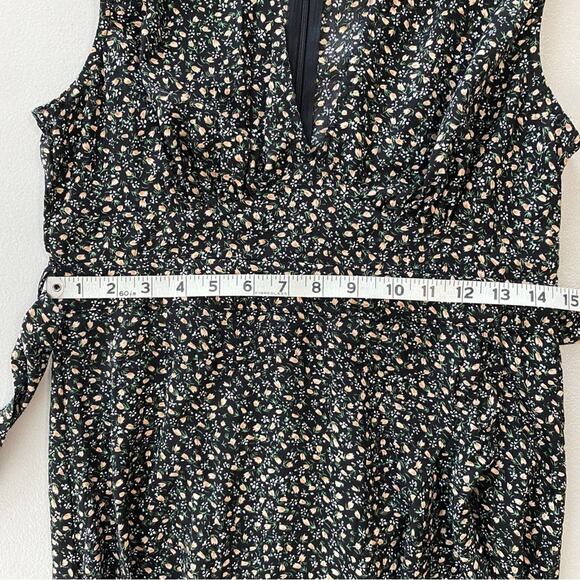 Lulus Fashion Find Black Ditsy Floral Print Ruffled Faux Wrap Midi Dress Medium - Picture 12 of 12